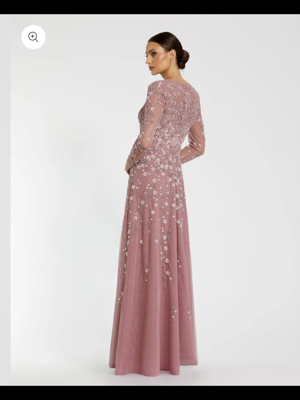 Mac Duggal Mauve Long Sleeve V-Neck Embellished Evening Gown 3D Floral - Picture 2 of 15